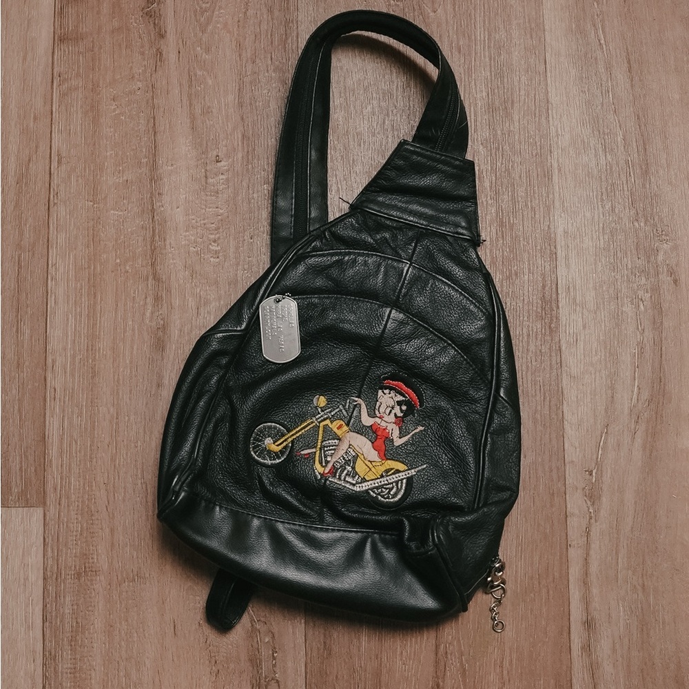 Black Vintage Leather Betty Boop Sling Bag